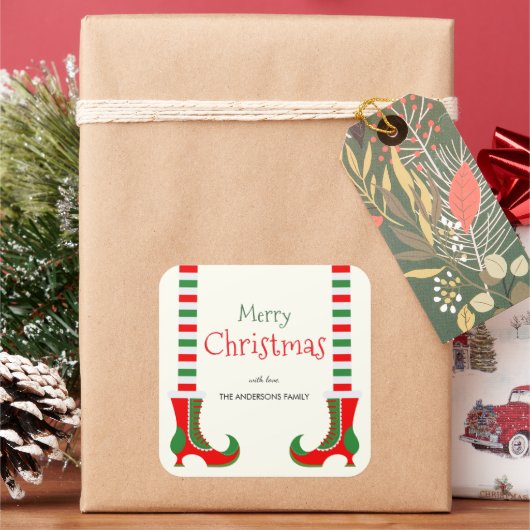 Feestelijke elfbeen Vrolijk kerstfeest Vierkante Sticker (Feestdagen)