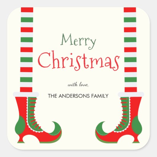 Feestelijke elfbeen Vrolijk kerstfeest Vierkante Sticker (Voorkant)