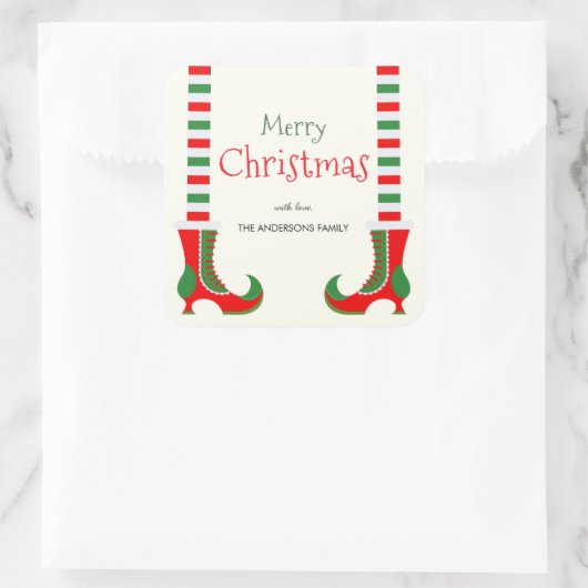 Feestelijke elfbeen Vrolijk kerstfeest Vierkante Sticker (Tas)