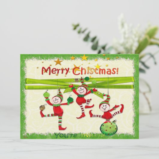 Feestelijke Elfen Kerstfeest/Evenement Uitnodiging (Staand voorkant)