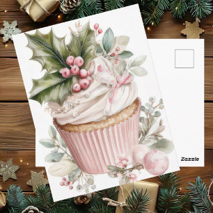 Feestelijke en elegante Pastel Kerst Cupcake Briefkaart