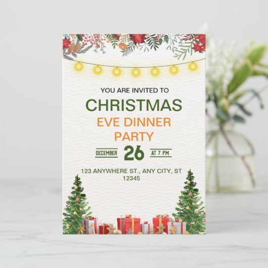 Feestelijke en Fun Christmas Gathering uitnodiging (Staand voorkant)