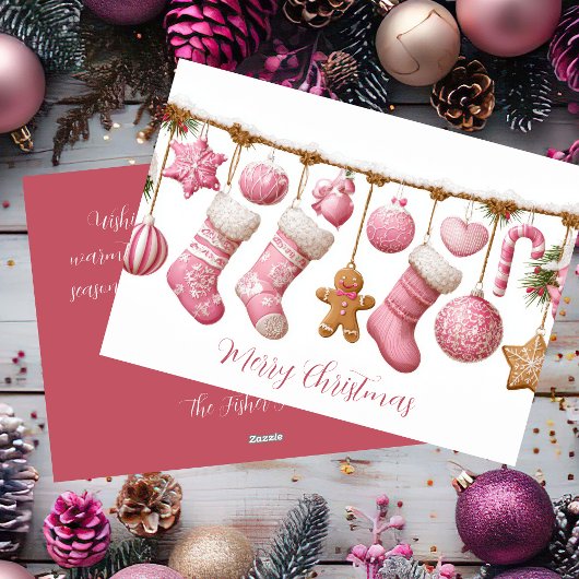 Feestelijke en Mooie Roze Kerstkaart
