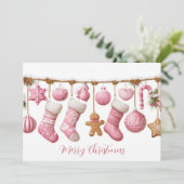 Feestelijke en Mooie Roze Kerstkaart (Staand voorkant)