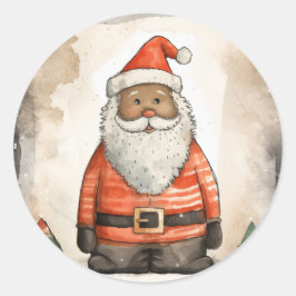 Feestelijke en Vrolijke Zwarte Kerstman Ronde Sticker