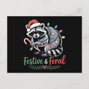 Feestelijke en Wilde Kerst Wasbeer Suikerstok Feestdagenkaart