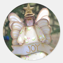 Feestelijke Engel Joy Gold Star Ronde Sticker
