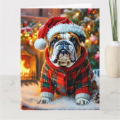 Feestelijke Engelse Bulldog met een Santa Hat Kaart (Voorkant)
