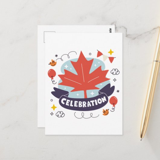 Feestelijke Esdoornbladeren Viering Briefkaart (Voorkant / Achterkant in situ)