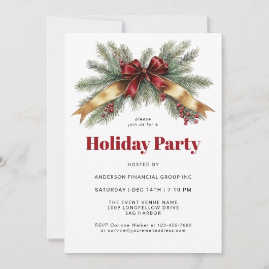 Feestelijke Evergreens Corporate Holiday Party Kaart (Voorkant)