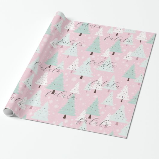 Feestelijke Fa La Roze Kerstboom Cadeaupapier (Uitgerold)