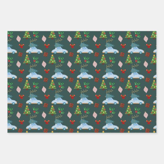 Feestelijke Falala Kerstboom  Roze Retro Inpakpapier Vel (Voorkant 2)