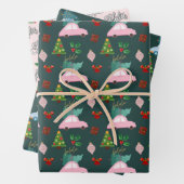 Feestelijke Falala Kerstboom  Roze Retro Inpakpapier Vel (In situ)