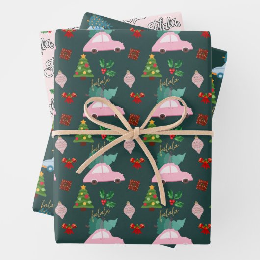 Feestelijke Falala Kerstboom  Roze Retro Inpakpapier Vel (In situ)