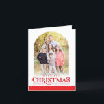 FEESTELIJKE FAMILIE FOTO minimale moderne boog roo Feestdagen Kaart<br><div class="desc">door kat massard >>> WWW.SIMPLYSWEETPAPERIE.COM <<< Een op trend kaart ontwerp met de quote "MERRIEST CHRISTMAS" met gecombineerde boog vorm voor uw favoriete foto met tekst gelaagd over de onderkant. NEEM CONTACT OP MET kat@simplysweetpaperie.com als u een hand nodig heeft om uw foto perfect te laten passen</div>