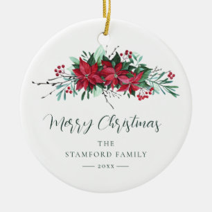 Feestelijke Familie Poinsettia Kerst Feestdagen Keramisch Ornament