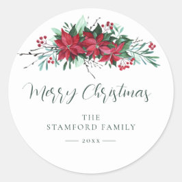 Feestelijke Familie Poinsettia Kerst Feestdagen Ronde Sticker