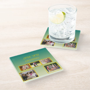 Feestelijke familiecollage met gouden schrift glazen onderzetter
