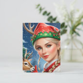 Feestelijke Fantasy blonde vrouw en hert Kerstmis Briefkaart (Staand voorkant)