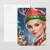 Feestelijke Fantasy blonde vrouw en hert Kerstmis Briefkaart (Voorkant / Achterkant)