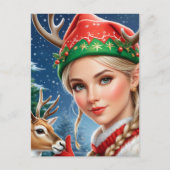 Feestelijke Fantasy blonde vrouw en hert Kerstmis Briefkaart (Voorkant)