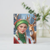 Feestelijke Fantasy blonde vrouw en hert Kerstmis Briefkaart (Staand voorkant)