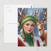 Feestelijke Fantasy blonde vrouw en hert Kerstmis Briefkaart (Voorkant / Achterkant)