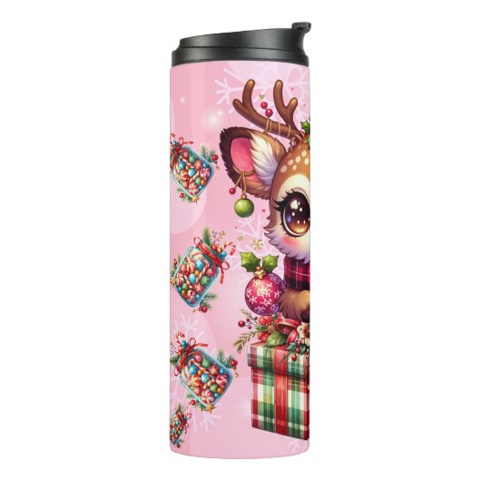 Feestelijke Fawn Holiday Thermosbeker (Gedraaid links)