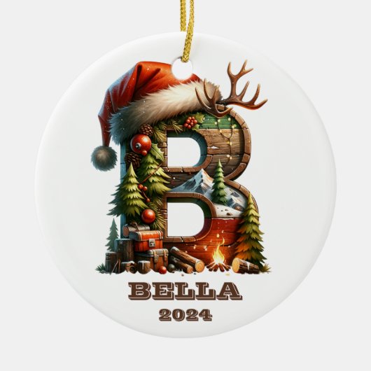 Feestelijke feestdag B Initiaal Naam en jaar Keramisch Ornament (Voorkant)