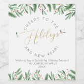 🎄 Feestelijke Feestdagen + Nieuwjaar Gouden Typog Wijn Etiket (Enkel label)