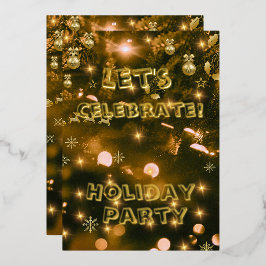 Feestelijke feestelijke uitnodiging, Zwart en Goud Folie Feestdagenkaart