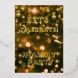 Feestelijke feestelijke uitnodiging, Zwart en Goud Folie Feestdagenkaart