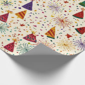 Feestelijke feesthoeden & vuurwerk naadloos patroo cadeaupapier (Hoek)