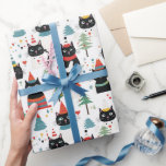Feestelijke Feline Fun Christmas Gift Wrap Cadeaupapier<br><div class="desc">Wikkel je kerstcadeaus in met een vleugje grilligheid met behulp van onze 'Festive Feline Fun' kerstcadeauverpakking. Dit charmante papier is voorzien van speelse zwarte katten in feestelijke kleding,  geplaatst tegen een achtergrond van evergreens en feestvreugde,  perfect voor de kattenliefhebber in je leven.</div>