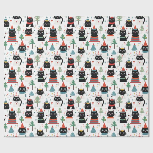 Feestelijke Feline Fun Christmas Gift Wrap Cadeaupapier (Vlak)