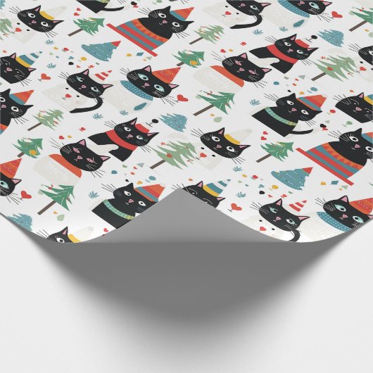 Feestelijke Feline Fun Christmas Gift Wrap Cadeaupapier (Hoek)