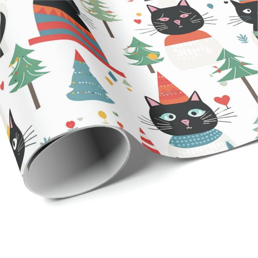Feestelijke Feline Fun Christmas Gift Wrap Cadeaupapier (Rol Hoek)
