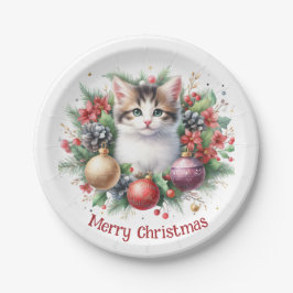 Feestelijke Feline in een Vakantiekrans 5 - Papieren Bordje