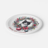 Feestelijke Feline in een Vakantiekrans 6 - Papieren Bordje (Gekanteld)