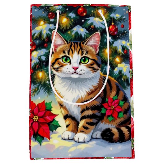 Feestelijke Feline | Schattige Kerstkat Medium Cadeauzakje (Voorkant)