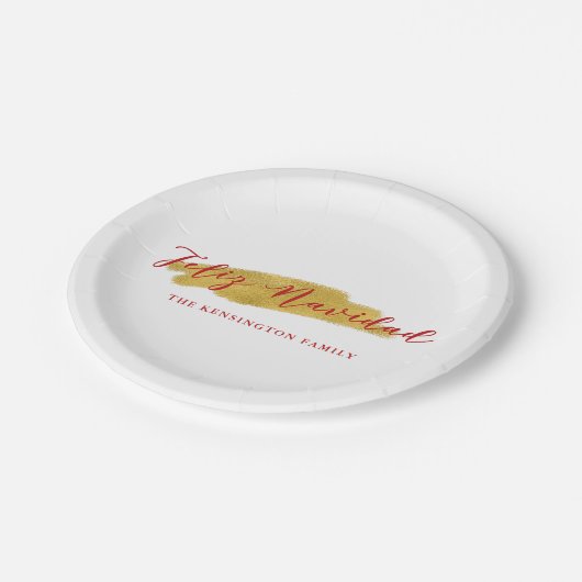 Feestelijke Feliz Navidad Gold Folie Brush Kerstmi Papieren Bordje (Gekanteld)