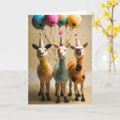 Feestelijke Felted Llamas Verjaardag Kaart (Gele Bloem)
