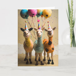 Feestelijke Felted Llamas Verjaardag Kaart