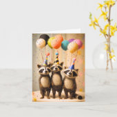 Feestelijke Felted Raccoons Party Kaart (Gele Bloem)