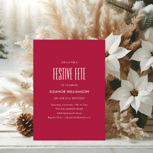 Feestelijke Fête Dieprode Minimalistische 21e Verj Kaart