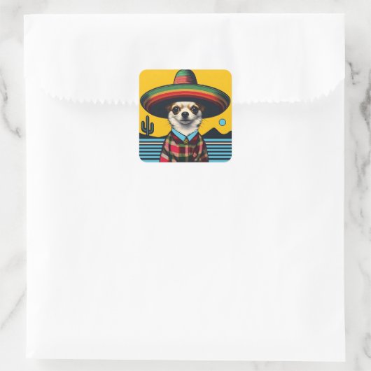 Feestelijke Fiesta Chihuahua met Sombrero Sarape Vierkante Sticker (Tas)