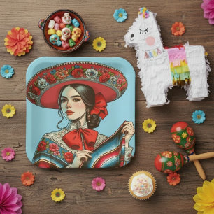 Feestelijke Fiesta Mujer Mariachi Party Papieren Bordje