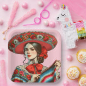 Feestelijke Fiesta Mujer Mariachi Party Papieren Bordje (Feest)