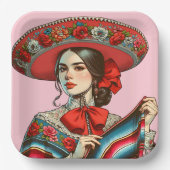 Feestelijke Fiesta Mujer Mariachi Party Papieren Bordje (Voorkant)