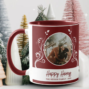 Feestelijke fijne feestdagen bladrijk rood familie mok